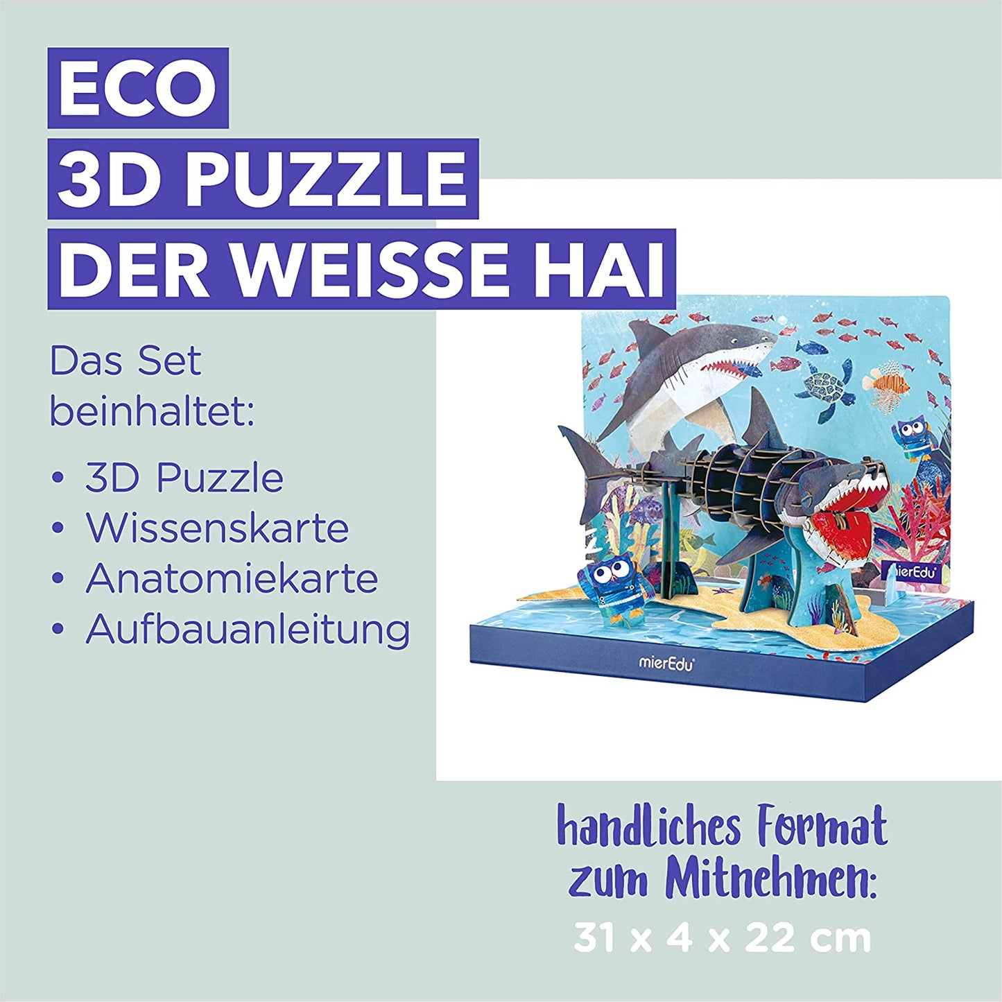Bewegliches Eco 3D Puzzle – Weißer Hai