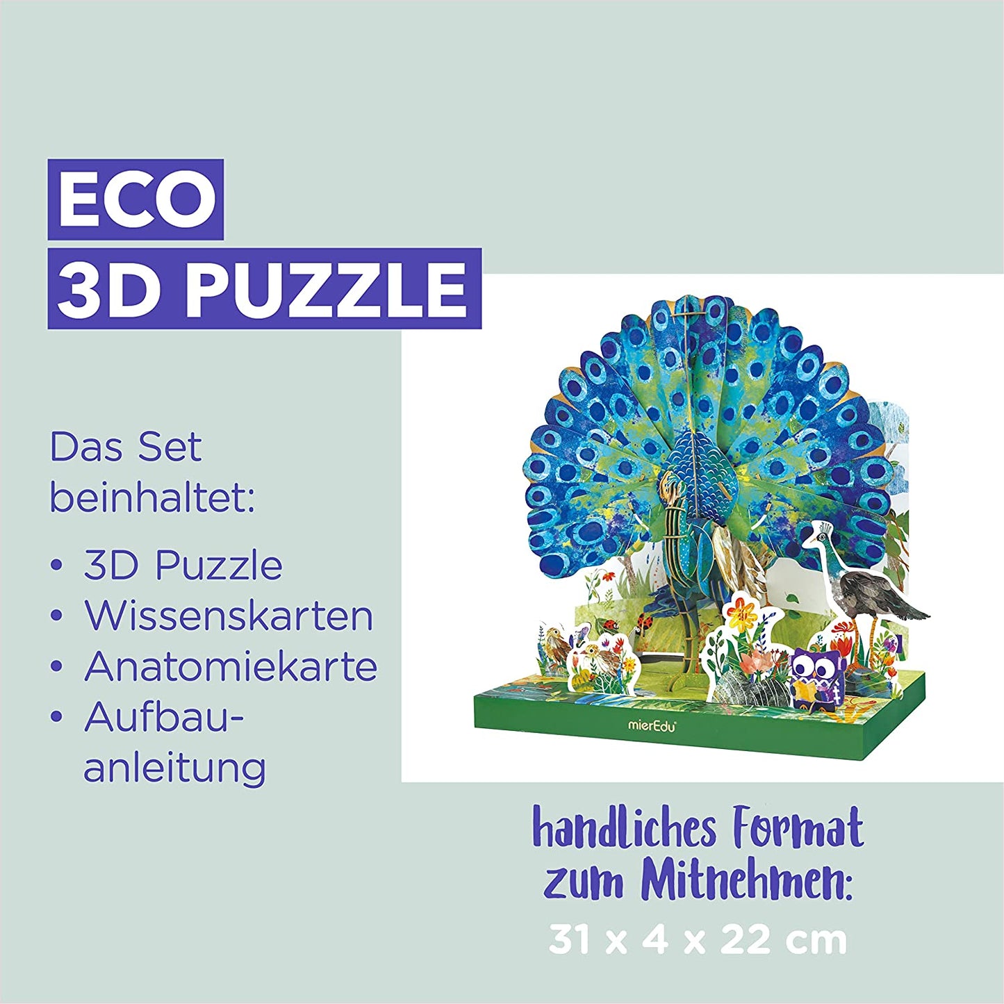 Bewegliches Eco 3D Puzzle – Pfau
